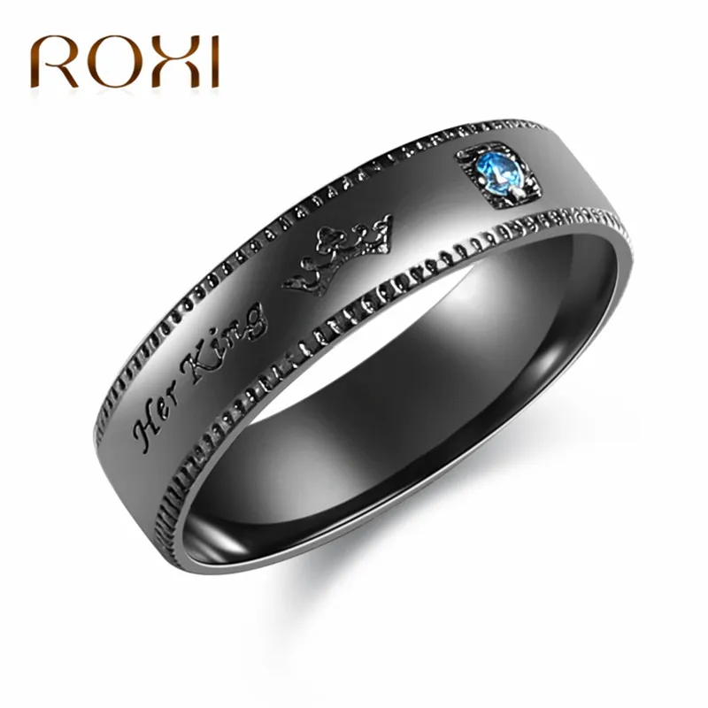 ROXI 2018 Fashion Her King And His Queen Crown Rings For Women Men Black/Rose Gold Color Couple Wedding Ring Promise Jewelry