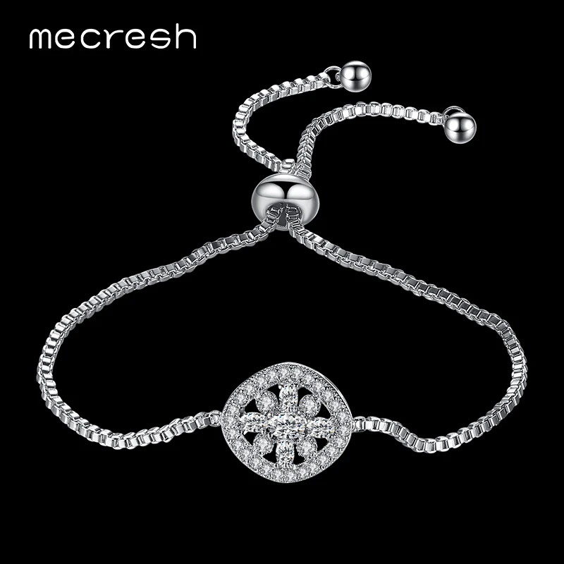 

Mecresh Cute Round Flower Cubic zirconia Charm Bracelets For Women Silver Color Girlfriend Party Pulseras Fashion Jewelry MSL289