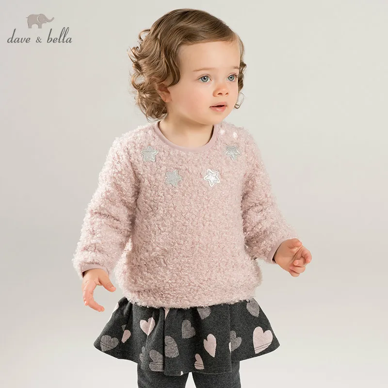 DB8818 dave bella baby girls Осенняя модная футболка для младенцев топ малышей детские