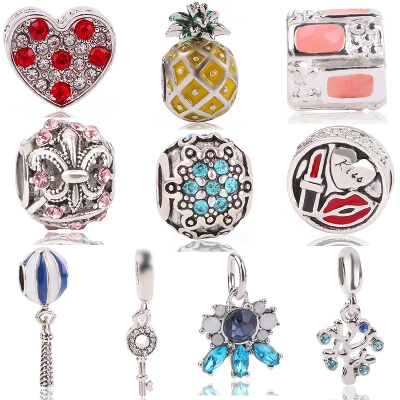 

Couqcy 13 Color Cute Red Rose Clear Zircon Bead Charms Fit Pandora Bracelet Minnie Mickey Love Charms Bracelet Clip Original