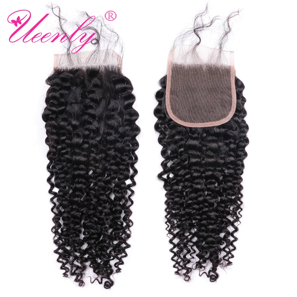 

UEENLY Brazilian Kinky Curly Lace Closure 100% Human Hair 4x4 Lace Closure With Baby Hair Remy Natural Color Hair
