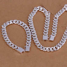 2015new 925 plaza de plata clasp10mm amplia gruesa fina de la manera del collar de la pulsera de los hombres para los hombres de moda al por mayor