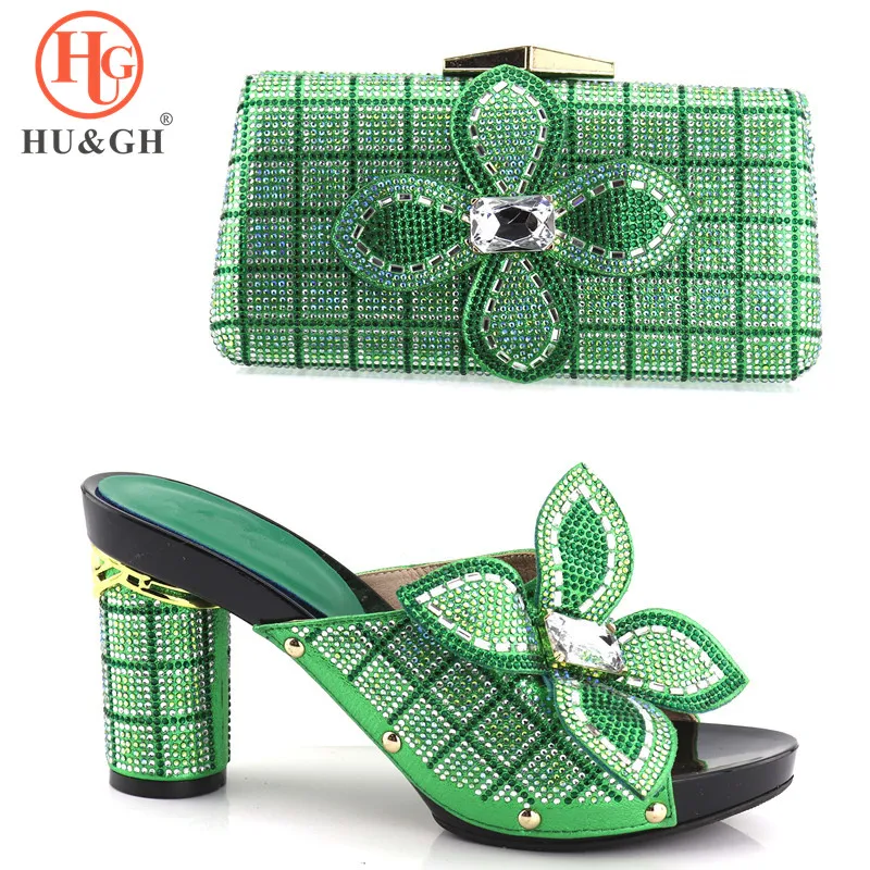 

New Design Italian Green Color Pretty Shoes And Bag Set African Women Shoes And Matching Bag Set For Wedding Size 37-42 On Stock