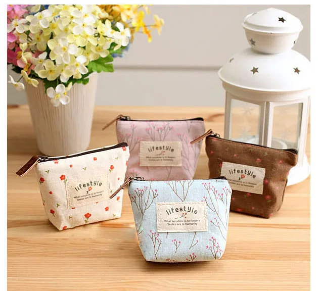 

4 Colors Korean Fashion pastoral Zipper Coin Purse Children Cute Canvas Material Mini Money Storage bags