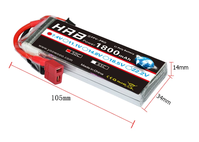 HRB батарея 1800mAh 2S 3S Lipo 7,4 V 11,1 V XT60 T Deans 50C 14,8 V 18,5 V 22,2 V 4S 5S 6S 1S RC запчасти для Mjx Bugs самолет лодка автомобиль