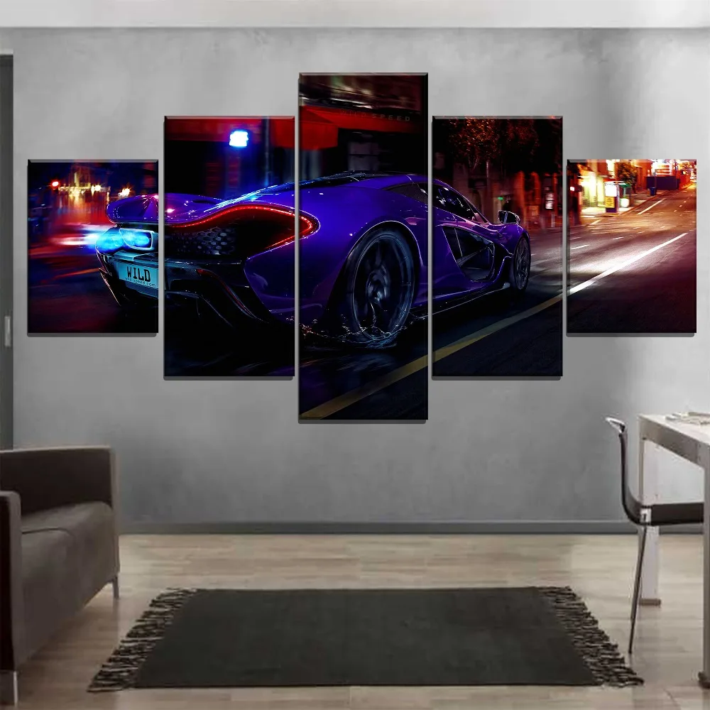 Canvas Pictures City Night Wall Art Poster McLaren P1 Super Sports Car 