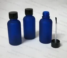 500 x 30 ml Frosted Blue Glass Bottle w/ Black Brush Cap + 2 free Funnels, Glass Oil Bottle, Nail Beauty Container