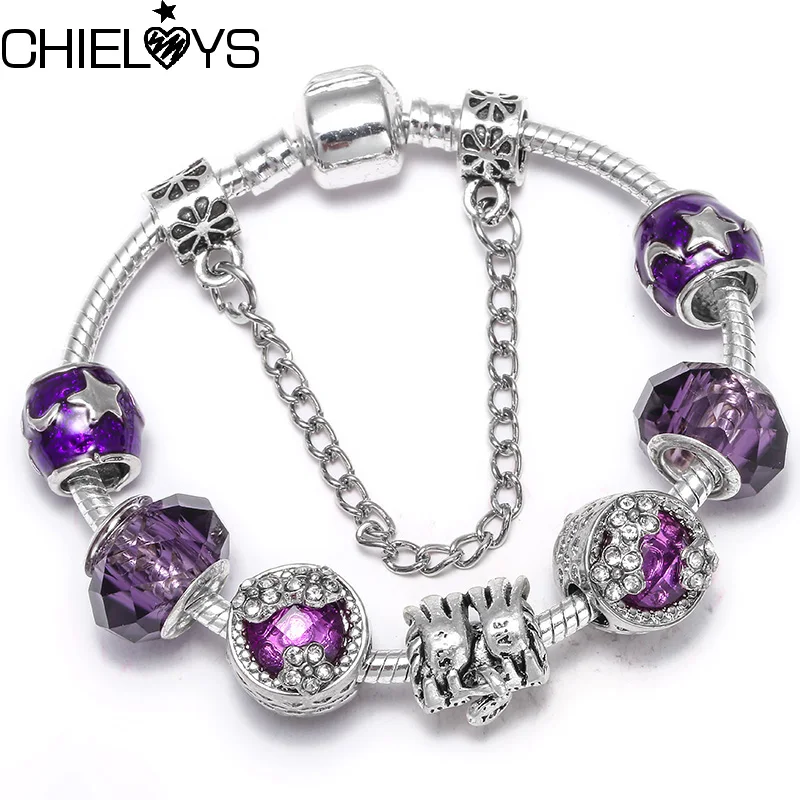 

CHIELOYS Romantic Silver Flower Heart Brand Charm Beads Bracelet DIY Jewelry for Women Fit Original Bracelets Pulseira