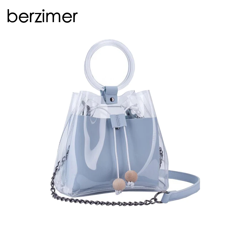 

BERZIMER New Sweet Women Shoulder Bag Famous Brand Transparent PVC Nice Black Blue Pink White Shoulder Stylish Bags for Women