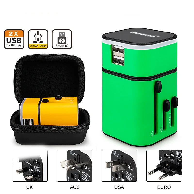 Универсальный переходник с международной вилкой и 2 USB портами|adapter dsl|charger 12vadapter