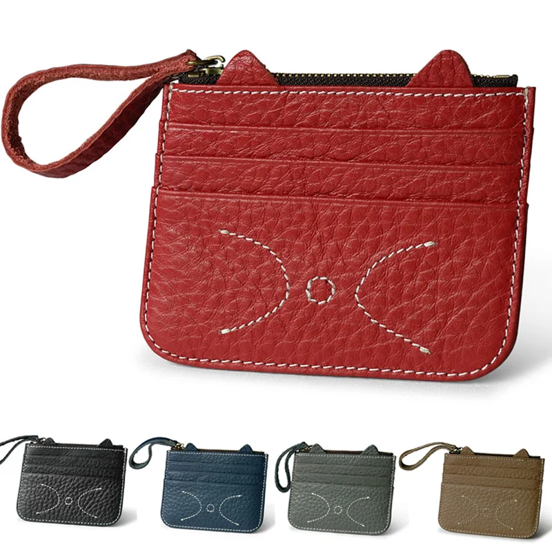 

Wholesale Retro Leather Card Wallet Men Cute Cat Bank Card Holder Thin Credit Card Case Convenient Small Cards Pack Cash Pocket