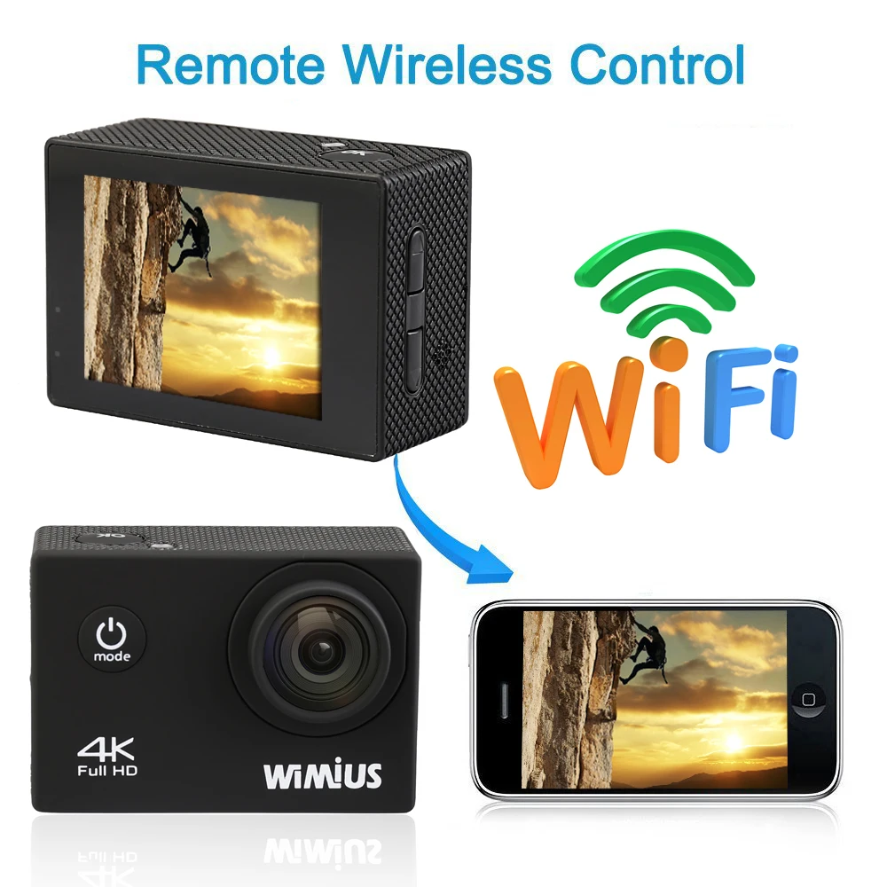 Wimius 4 К Wifi Действий Камеры 2.0 &quotЖК фотоаппарат Full HD 1080 P 60fps шлем Спорта Mini DV 170D