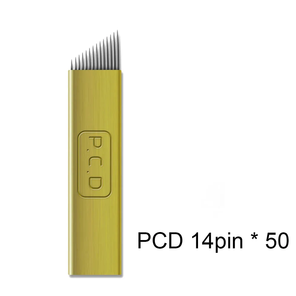 50 шт. PCD 14 Pin Перманентный макияж бровей лезвие Microblading иглы для 3D вышивка Руководство татуировки ручка машины