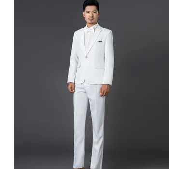 

Pure color white mens suits two-piece contracted a grain of buckle mens wedding suits the groom/groomsman tuxedos (jacket+pants)