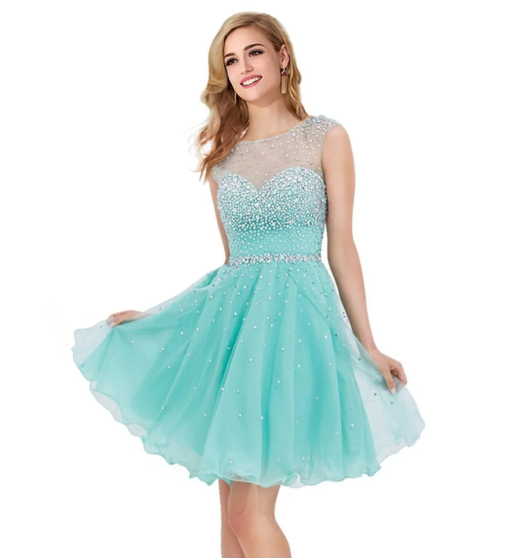 Sparkly A Line Scoop Short Prom Party Dress 2017 With Beaded