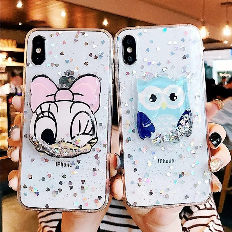 3D милый чехол для телефона Daisy Quicksand iPhone 7 XS Max X XR 8 6 Plus динамический жидкостный