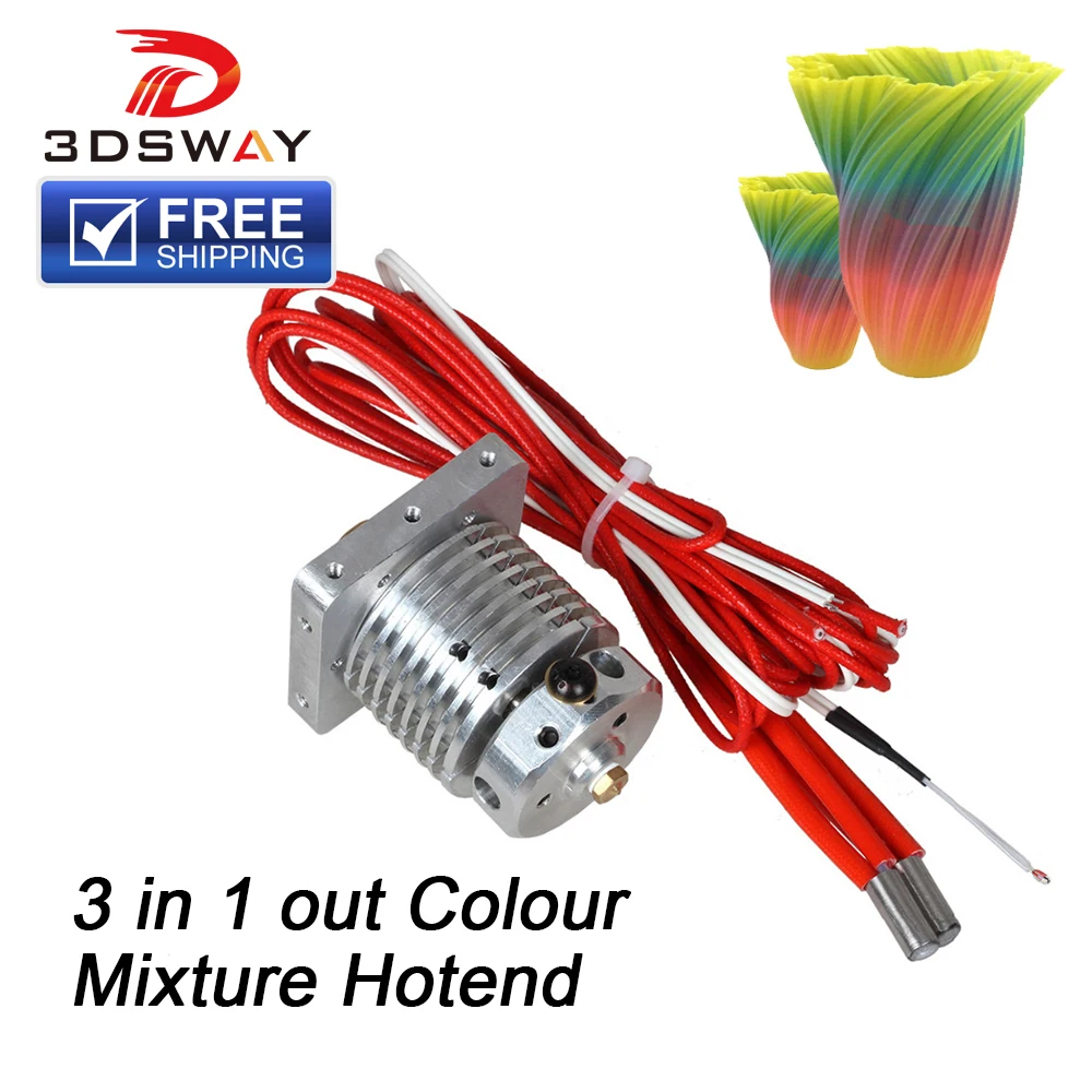 

3DSWAY 3D Printer Parts Improved Multi-extrusion 3 In 1 Out Hotend Kit Multi Color 0.4mm/1.75mm PLA/ABS Filament