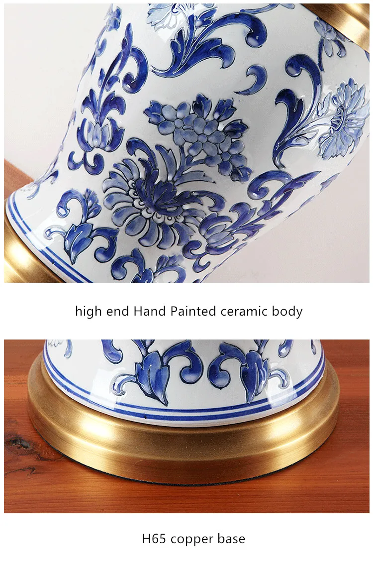 Высококачественный китайский синий и белый керамический льняной диммер настольная лампа для фойе кровать в комнату комната фарфоровый свет 59/71 см