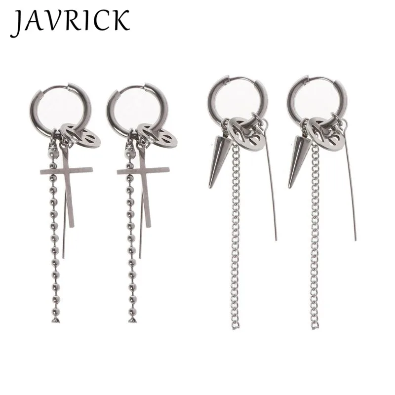 

Punk Stainless Steel Peace Sign Cross Long Chain Drop Earrings Hip-hop Jewelry
