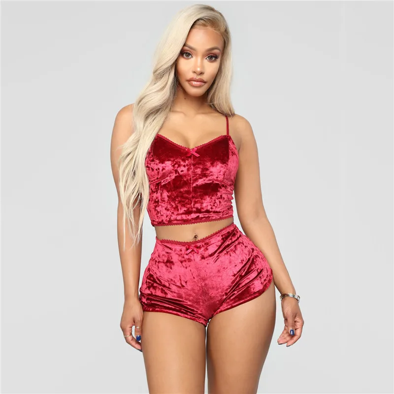 velvet bralette and shorts