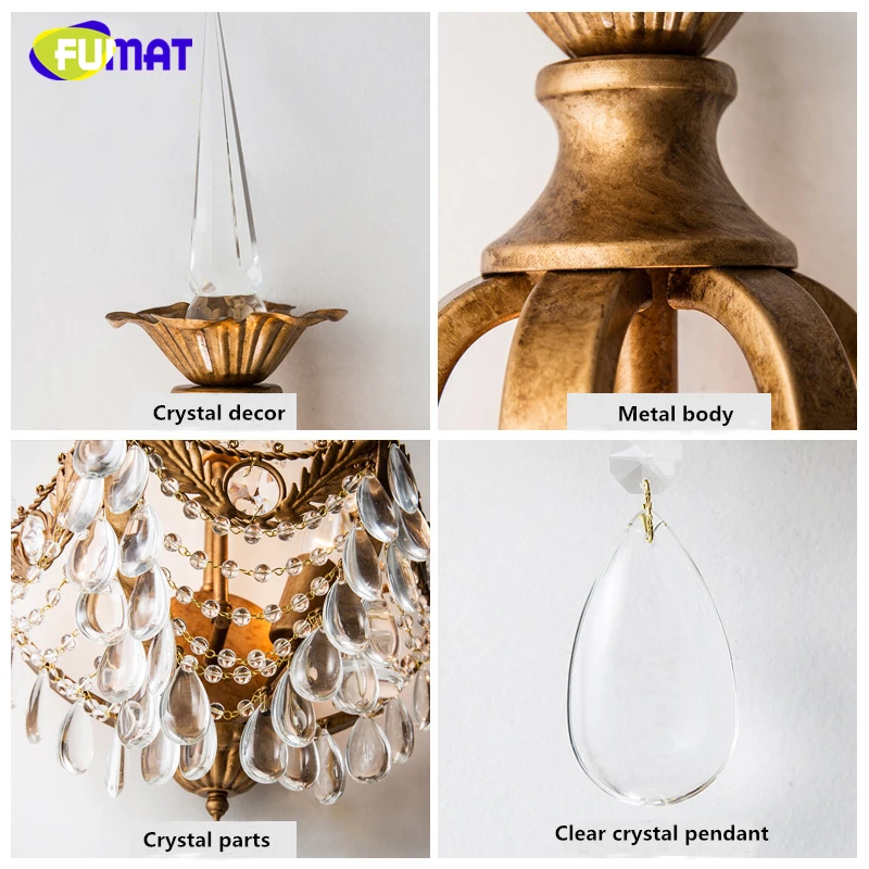 FUMAT American K9 Crystal Wall Lamps Sconce For Living Room European style Metal Vintage Antique Brass Nodric LED Wall Light FUMAT American K9 Crystal Wall Lamps Sconce For Living Room European style Metal Vintage Antique Brass Nodric LED Wall Light