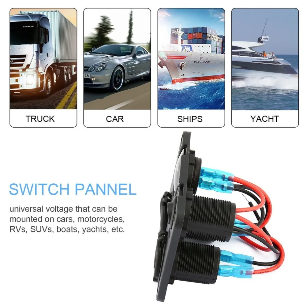 Новое автомобильное зарядное устройство с двумя usb-портами+ светодиодный вольтметр+ розетка питания 12-24 В+ переключатель включения 4 в 1 Автомобильный МОРСКОЙ лодочный светодиодный переключатель