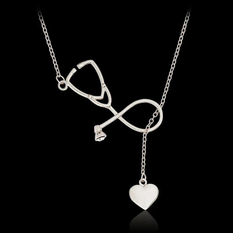 

Gold Silver 2 Color Nurse Heart Stethoscope Necklace Nursing Jewelry Medicine Graduation Gift