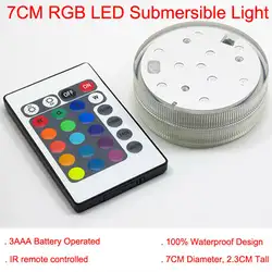 Заводские сделки! 20 шт./лот супер яркий Батарея работать удаленного Multicolors RGB LED 2.8 дюйма мини Водонепроницаемый свет База