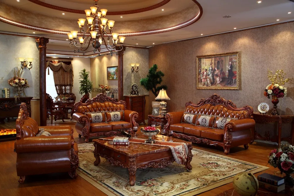 Ручной работы роскошный французский стиль барокко для гостиной классический королевский комплект тканевой мебели 1 + 2 + 3