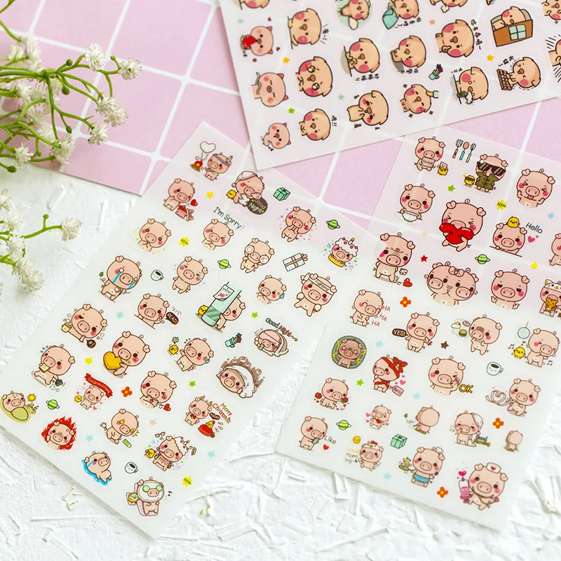 6 листов в партии) наклейки серии с розовой Свинкой смайликами Kawaii декоративные наклейки с изображением свиньи на каждый день