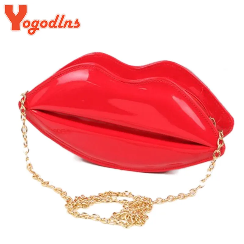  New fashion women leather handbag cartoon messenger bag shoulder sexy jelly gloss day one shoulder clutch evening bag red lips 