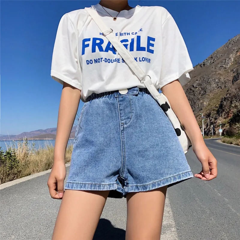 Летние женские джинсовые шорты 2019 новое поступление высокая эластичная талия широкие джинсы черные синие белые розовые короткие YH105