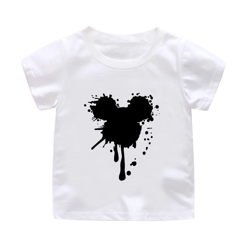 

Fashion Boys and Girls T-Shirt Black and White Ink Mouse Print T-Shirt Children O-neck Short Sleeve Casual Cute T-Shirt Top