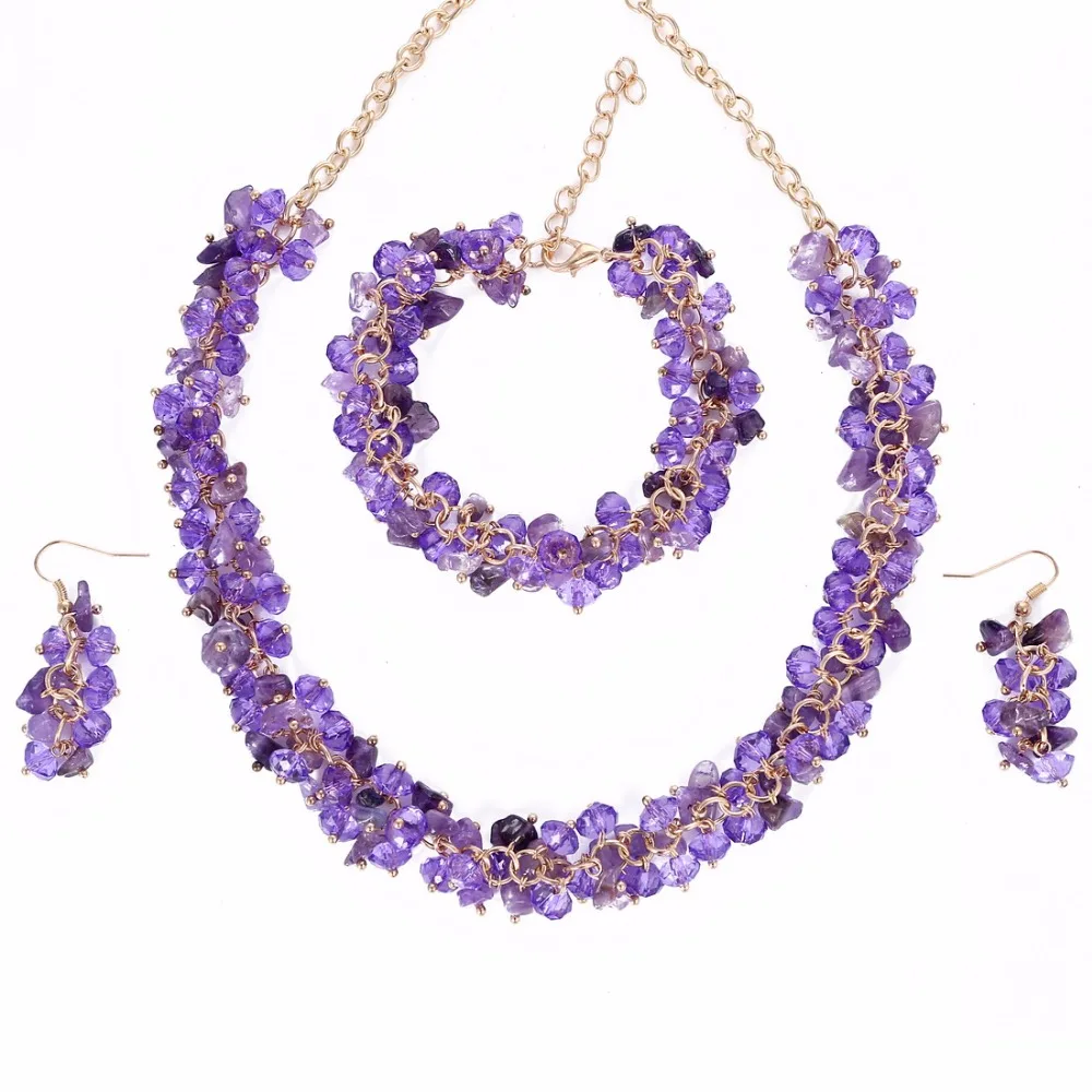 Hesiod, 8 цветов, колье, ожерелье, серьги, браслет, набор из натурального камня, Свадебные Ювелирные наборы, CZ бусы, браслет