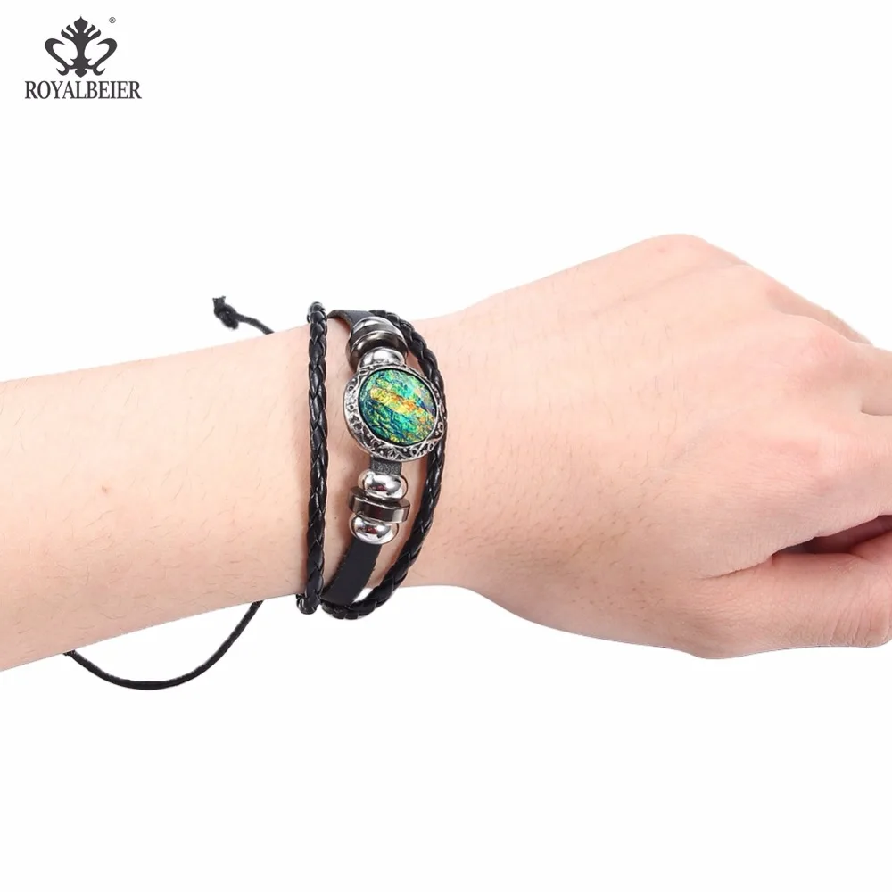 

ROYALBEIER Handmade Hand-woven Jewelry Fit 18mm Snap Button Wrap Multilayer Leather Braided Rope Wristband Men Snaps Jewelry