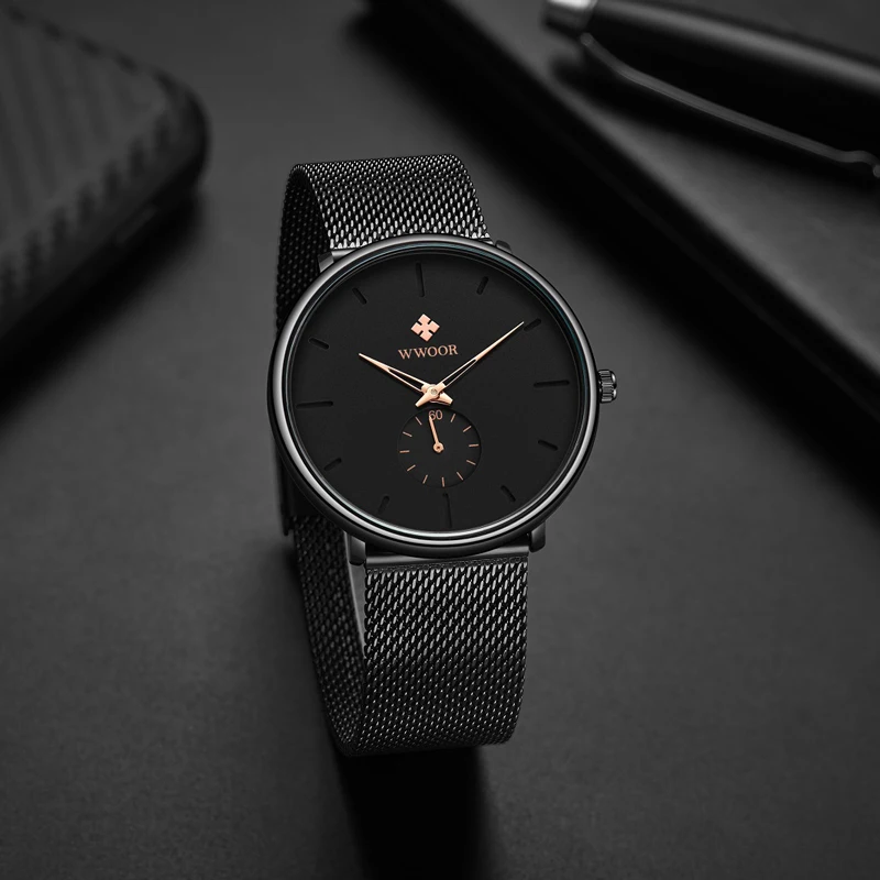 Men Watch 2019 Top Brand Luxury WWOOR Fashion Slim Black Men's Wrist Watches Waterproof Sport Quartz Wristwatch Man Watches 2019 (8)