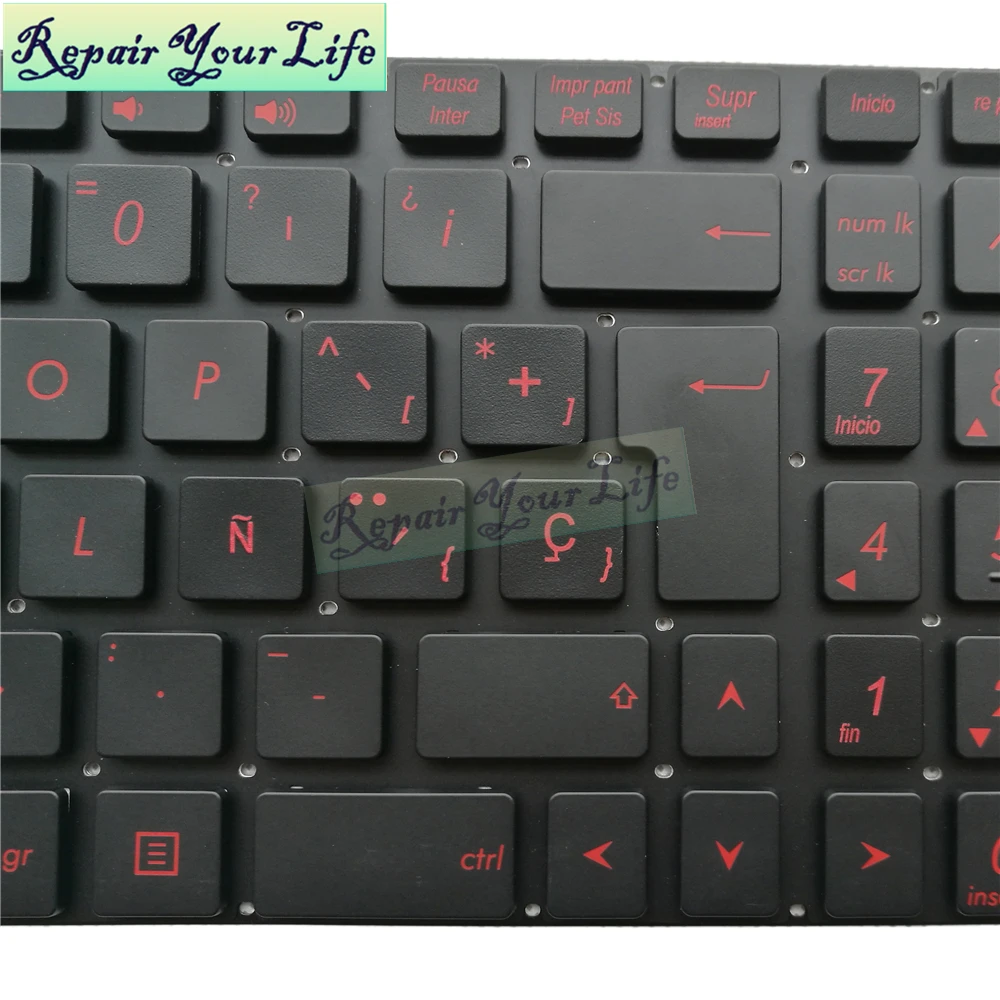 teclado espanha layout com luz de fundo vermelho novo