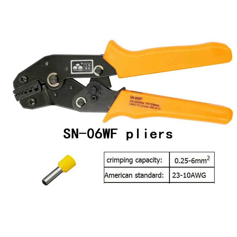 Цветные SN 06WF обжимные плоскогубцы 0 25 6 мм2 23 10AWG с 700 наконечниками 02WF/05WF/16WF 14 16mm2