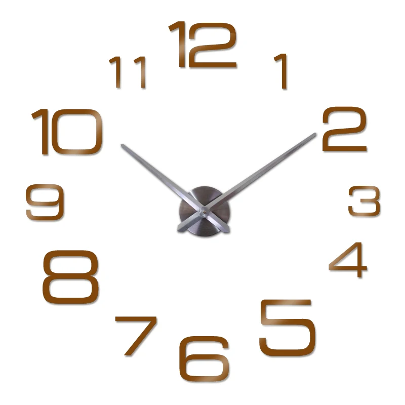 hot sale Diy acrylic mirror large wall clock quartz watch modern clocks living room home decoration silver number 3d stickers 