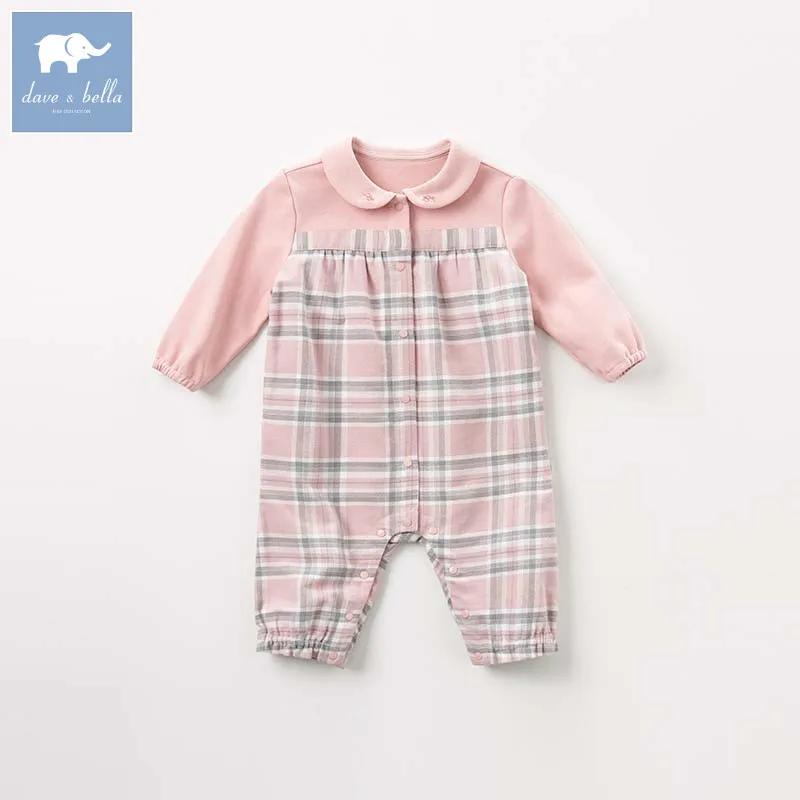 

DBM7744 dave bella autumn newborn baby plaid romper infant toddler girls long sleeve romper children boutique jumpsuit