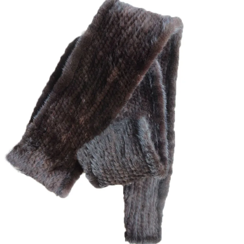 Мужской шарф из натурального меха норки ручной работы вязанный длинный шарф мужской зимний шейный платок/темно-коричневый 200*16
