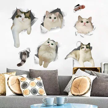 

Broken wall cat combination Wall Sticker for kids room home decoration Mural Decals wallpaper Bedroom living room stickers