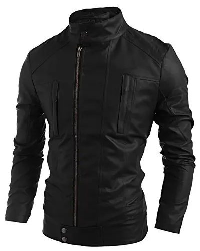 XQS Mens Riding Armor Biker Faux Leather Coll Jacket Coat