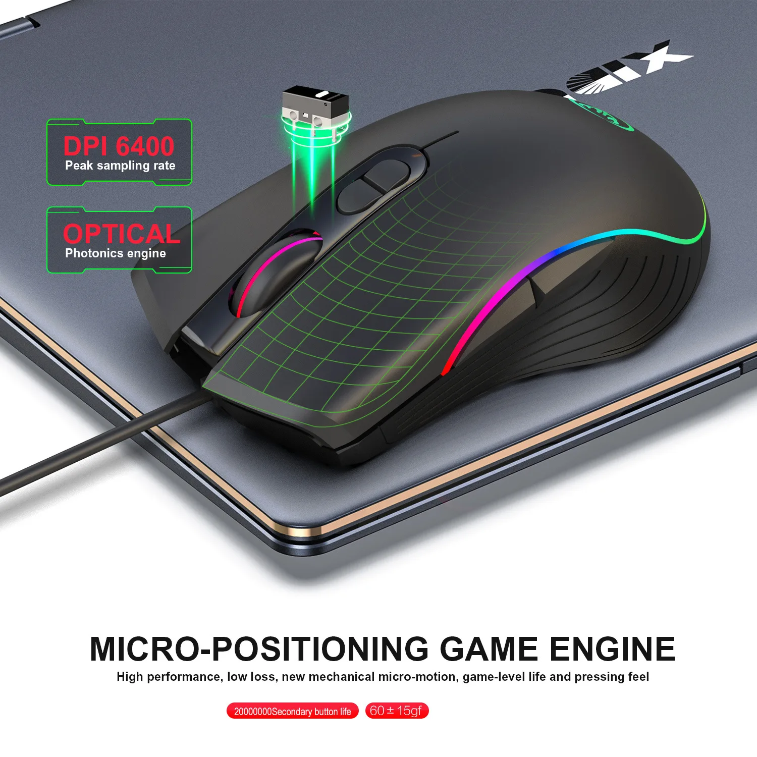 Hongsund RGB светильник игровая мышь e-sports line мышь Четыре файла можно отрегулировать до 6400 точек/дюйм игровая мышь