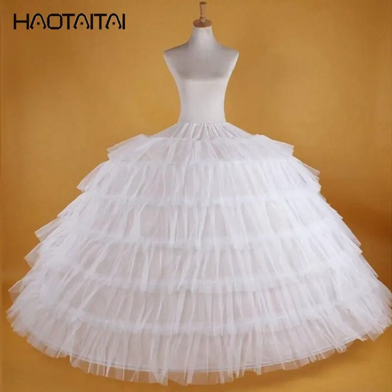 

Cheap Big White Petticoats Super Puffy Ball Gown Slip Underskirt For Wedding Formal Dress New Large 6 Hoops Long Crinoline