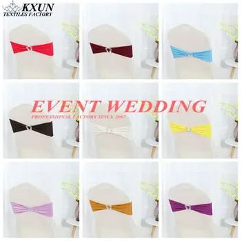 

50PCS LOT Spandex Sash Tie Bow Lycra Chair Cover Band Include Crown Buckle For Wedding Event Decoration