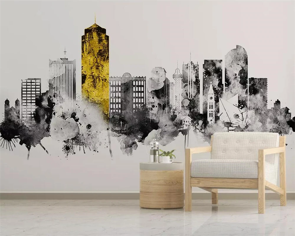 Custom wallpaper Nordic abstract ink city architecture TV background wall living room bedroom decoration 3d wallpaper 3d wallpaper modern nordic simple abstract lines tropical leaves photo wall murals living room tv bedroom background wall papers