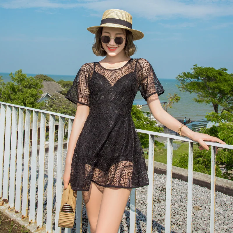 

Swimwear Women One Piece Swimsuits 2019 Swimsuit Bathing Suits Suit Black Lace Skirt Underwire Solid Polyester Sierra Surfer