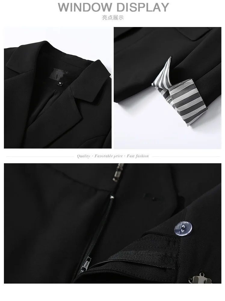 Женский офисный Женский Большой комплект из 2 предметов, однотонный черный элегантный двубортный пиджак с отложным воротником и длинные брюки