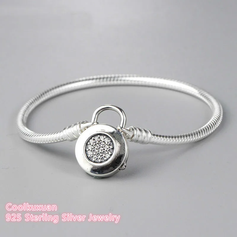 

2019 new Spring S925 Silver Moments Silver Padlock Bracelet With Signature Snake Chain Bracelet , Brand logo pendant